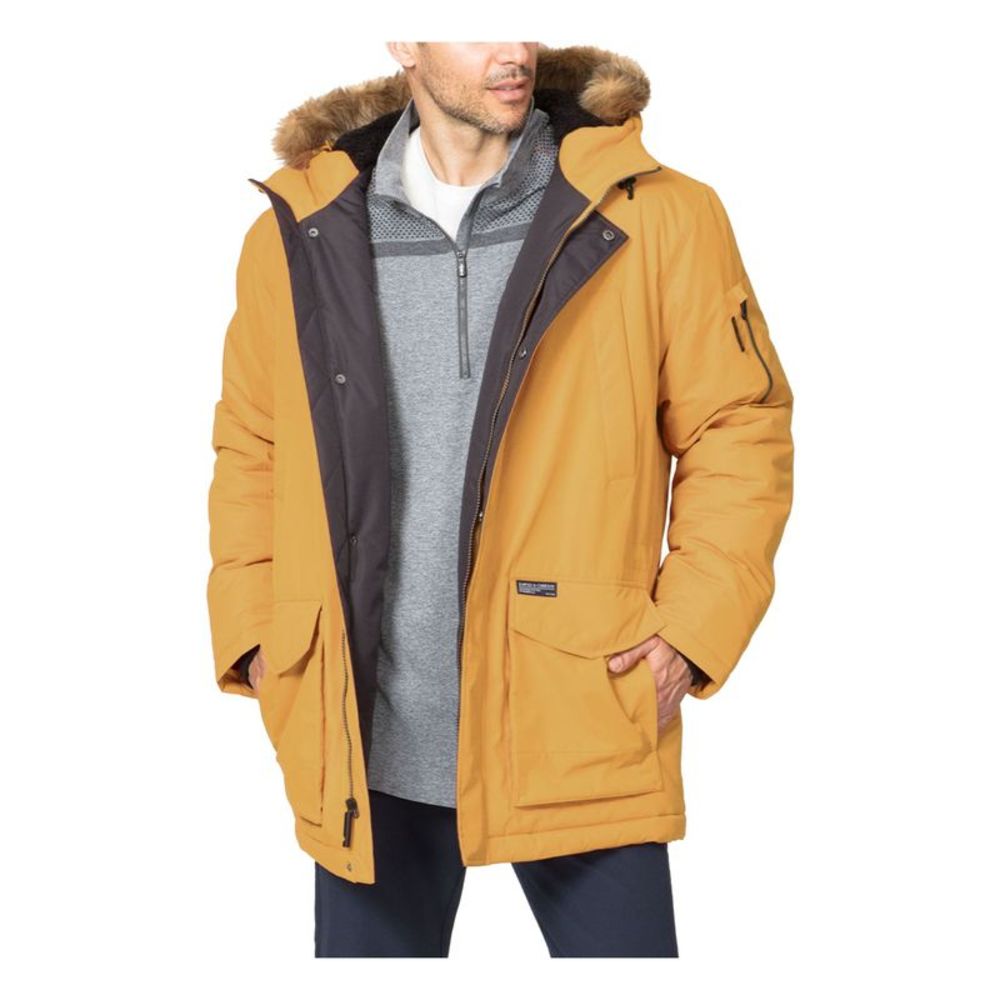 HAWKE & CO Mens Gold Fur Trim Hood, Parka Coat XXL